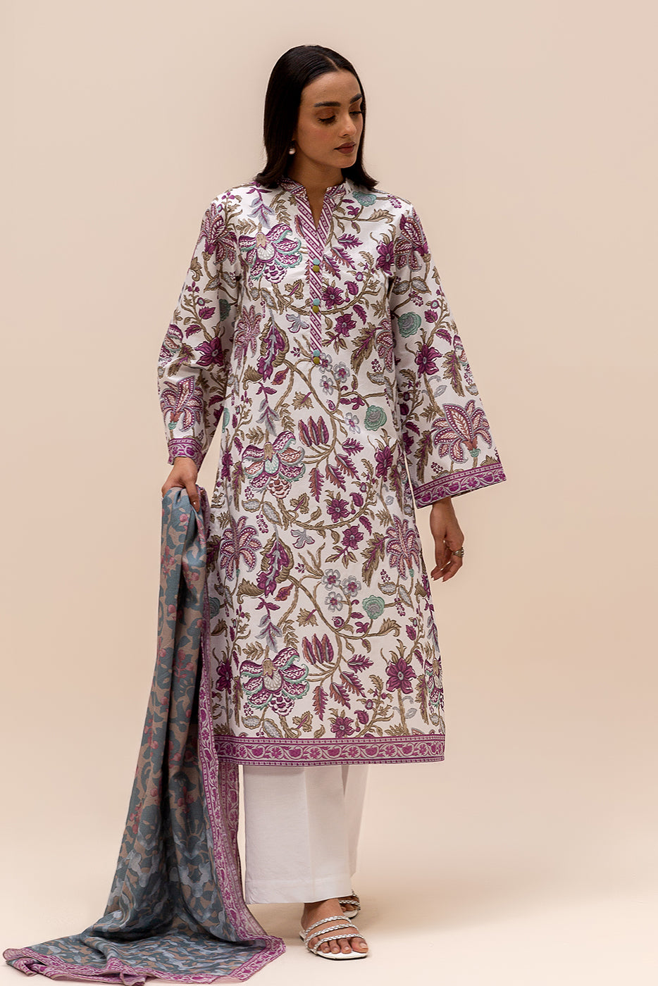 3 PIECE PRINTED LAWN SUIT-PURPLE BLISS (UNSTITCHED)