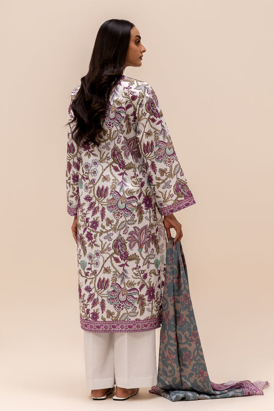 3 PIECE PRINTED LAWN SUIT-PURPLE BLISS (UNSTITCHED)