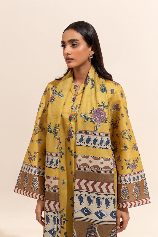 3 PIECE PRINTED LAWN SUIT-YELLOW FERN (UNSTITCHED)