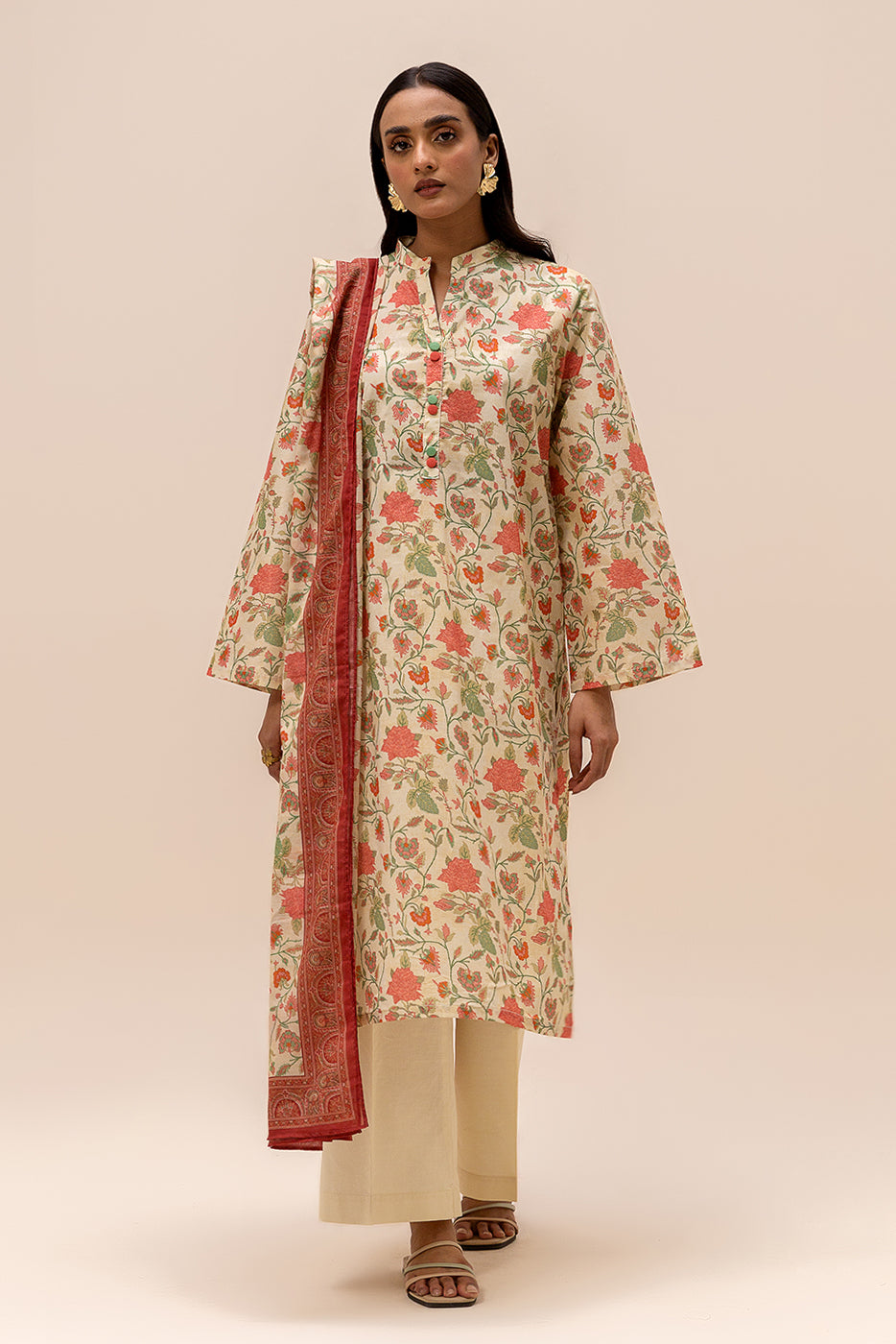 3 PIECE PRINTED LAWN SUIT-IVORY DREAM (UNSTITCHED)