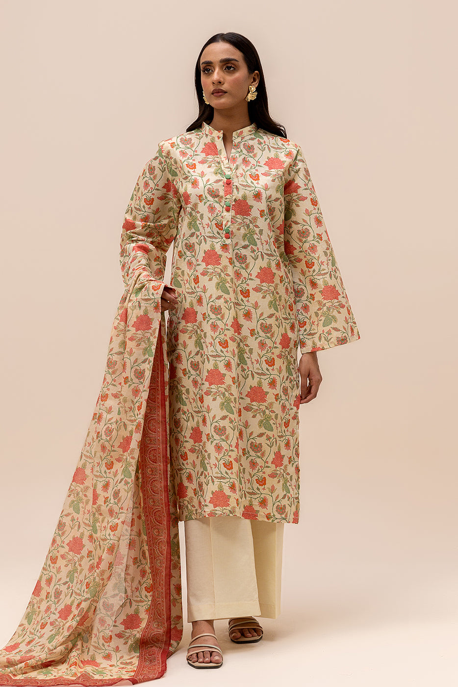 3 PIECE PRINTED LAWN SUIT-IVORY DREAM (UNSTITCHED)