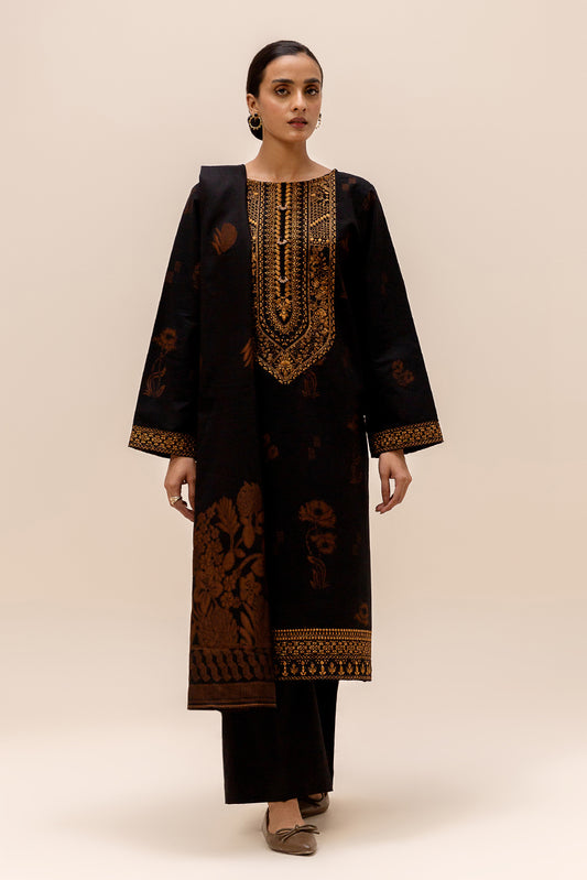 3 PIECE EMBROIDERED JACQUARD SUIT-RAVEN GLAZE (UNSTITCHED)