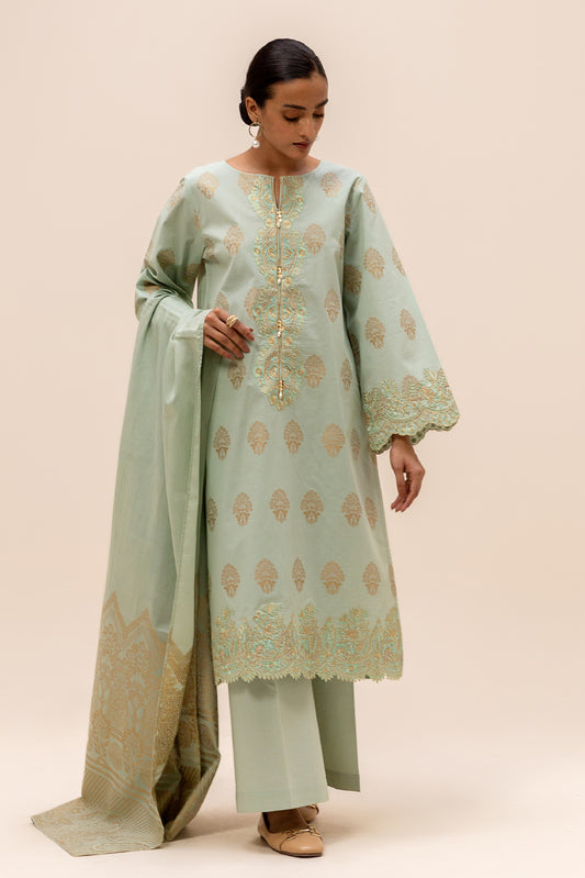 3 PIECE EMBROIDERED JACQUARD SUIT-LAUREL GOLD (UNSTITCHED)