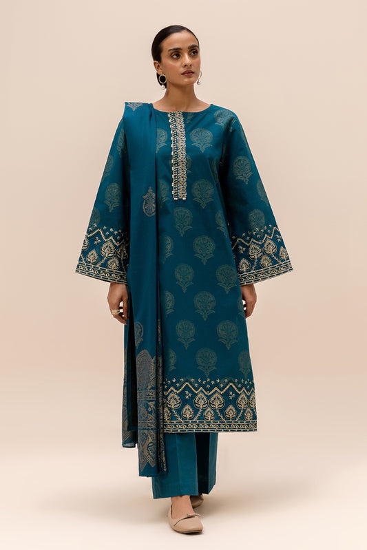 3 PIECE EMBROIDERED JACQUARD SUIT-MIDNIGHT LEAF (UNSTITCHED)