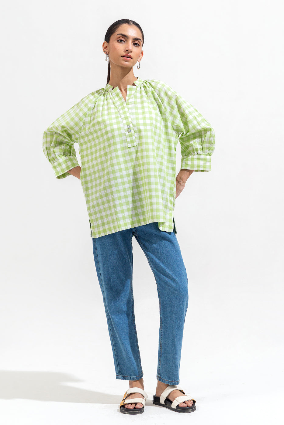 GREEN GINGHAM TOP