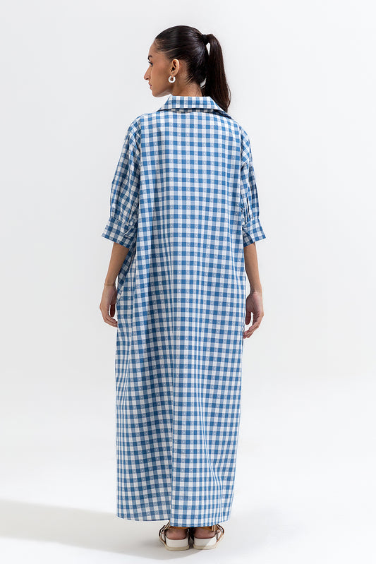 BLUE GINGHAM LONG A-LIGH DRESS