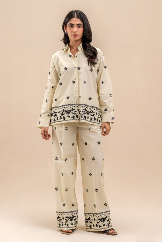 EMBROIDERED WIDE LEG TROUSER