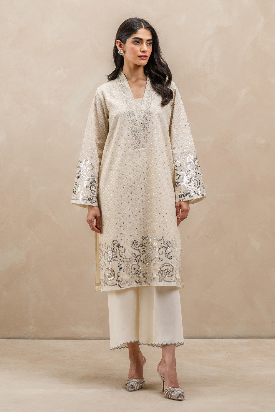 2 PIECE EMBROIDERED PAPER COTTON SUIT (LUXURY-PRET)