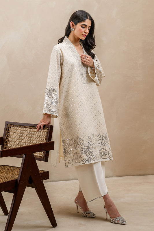 2 PIECE EMBROIDERED PAPER COTTON SUIT (LUXURY-PRET)