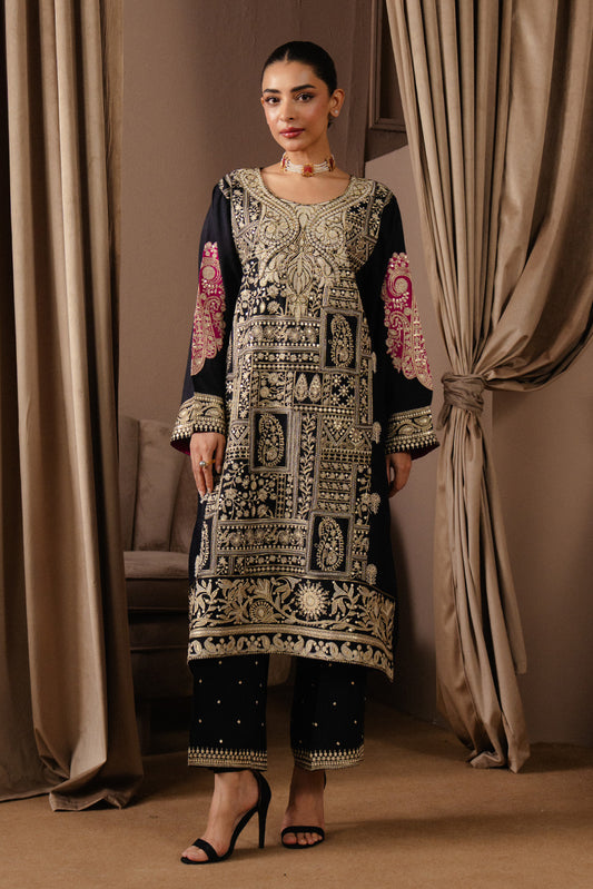 2 PIECE EMBROIDERED RAW SILK SUIT (LUXURY-PRET)