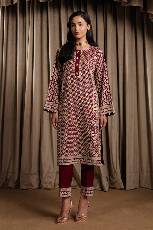 2 PIECE EMBROIDERED RAW SILK SUIT (LUXURY-PRET)