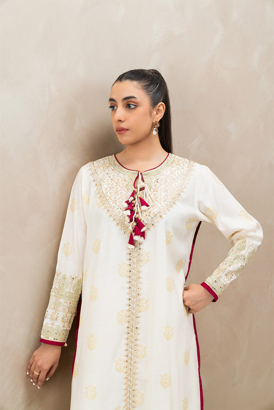 2 PIECE EMBROIDERED RAW SILK JACQUARD SUIT (LUXURY-PRET)