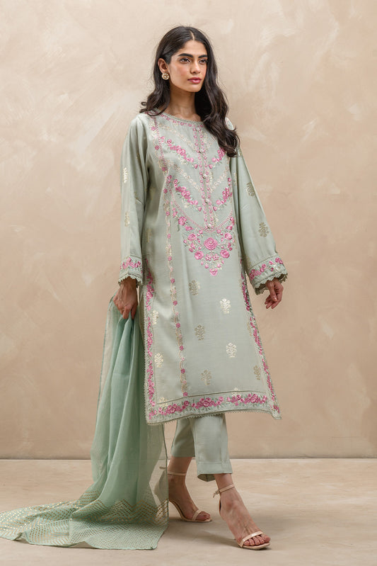 3 PIECE EMBROIDERED JACQUARD SUIT (LUXURY-PRET)