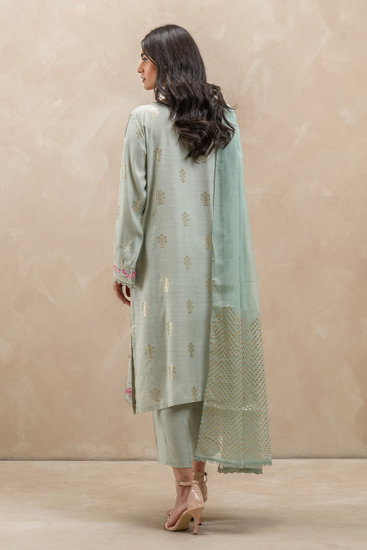 3 PIECE EMBROIDERED JACQUARD SUIT (LUXURY-PRET)