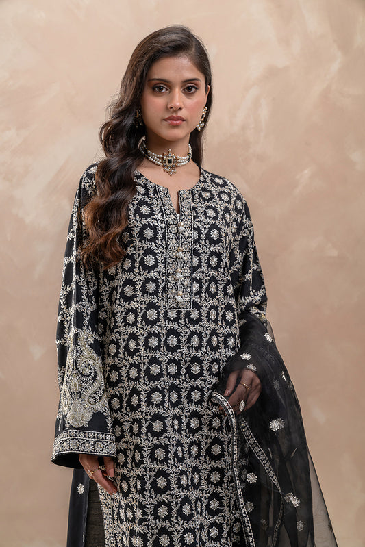 3 PIECE EMBROIDERED SILK SUIT (LUXURY-PRET)