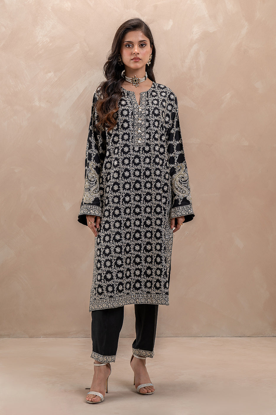 3 PIECE EMBROIDERED SILK SUIT (LUXURY-PRET)