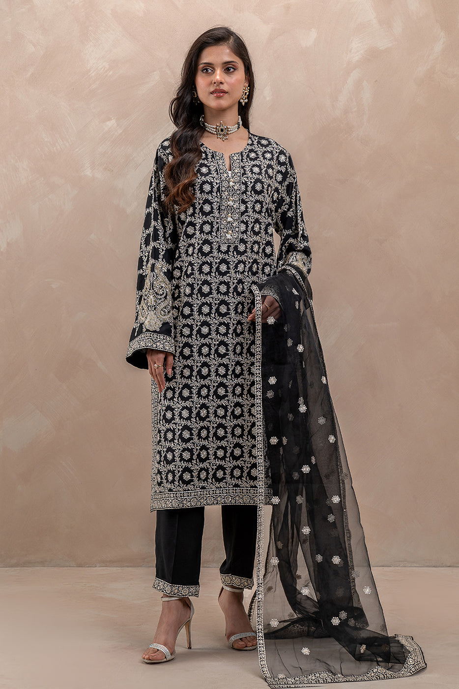 3 PIECE EMBROIDERED SILK SUIT (LUXURY-PRET)