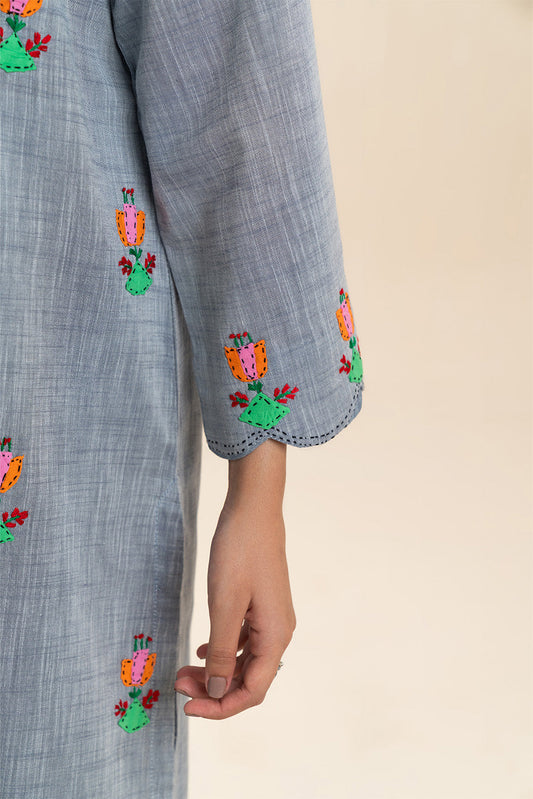 2 PIECE SOLID CHAMBRAY SUIT (PRET)
