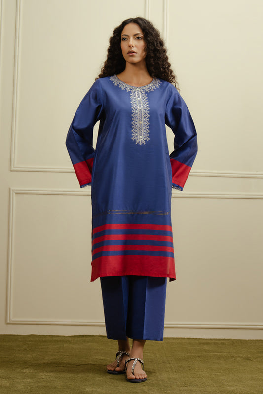 2 PIECE EMBROIDERED TWO TONE SUIT (PRET)