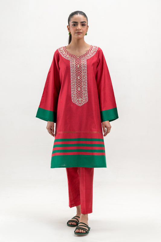 2 PIECE EMBROIDERED TWO TONE SUIT (PRET)