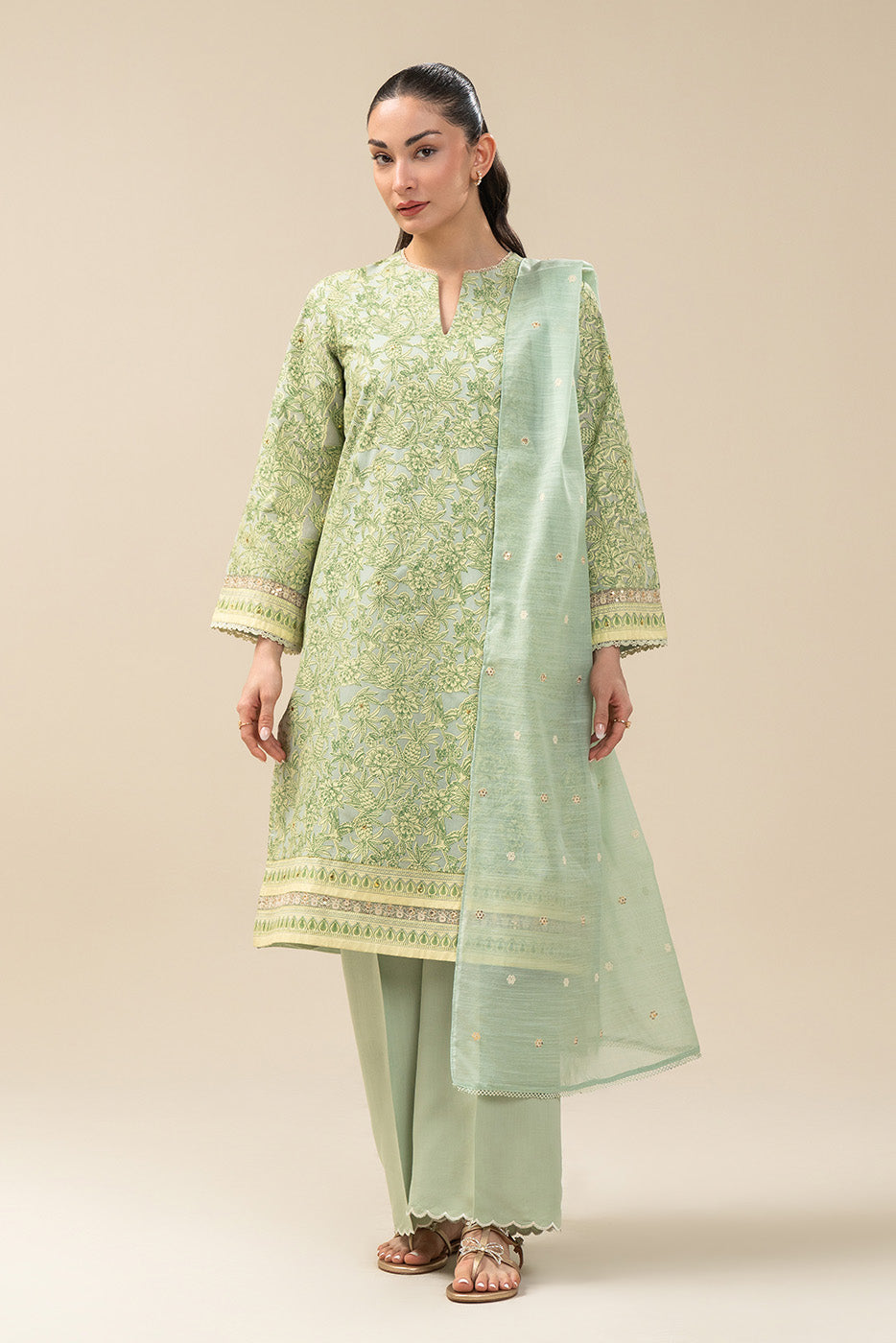 3 PIECE EMBROIDERED PAPER COTTON SUIT (PRET)