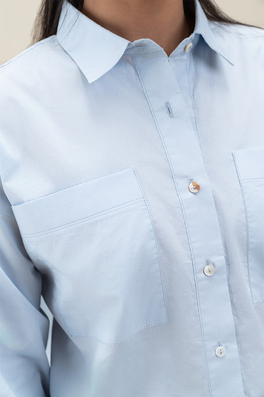CROPPED BUTTON-THROUGH BOXY SHIRT