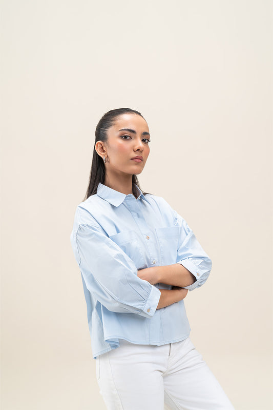 CROPPED BUTTON-THROUGH BOXY SHIRT