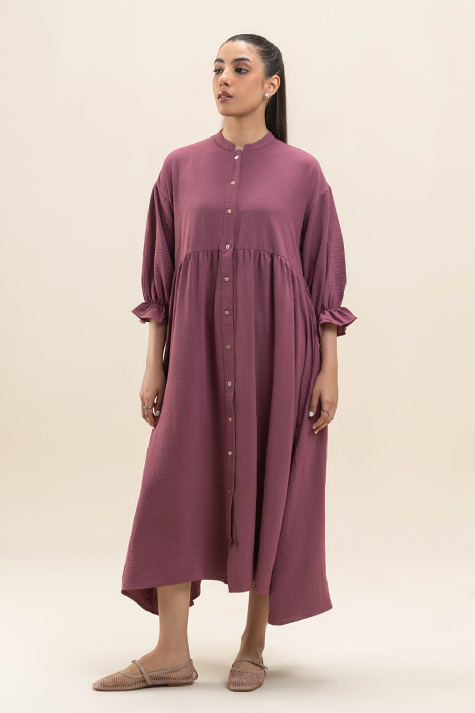 SOLID FLOWY LONG DRESS