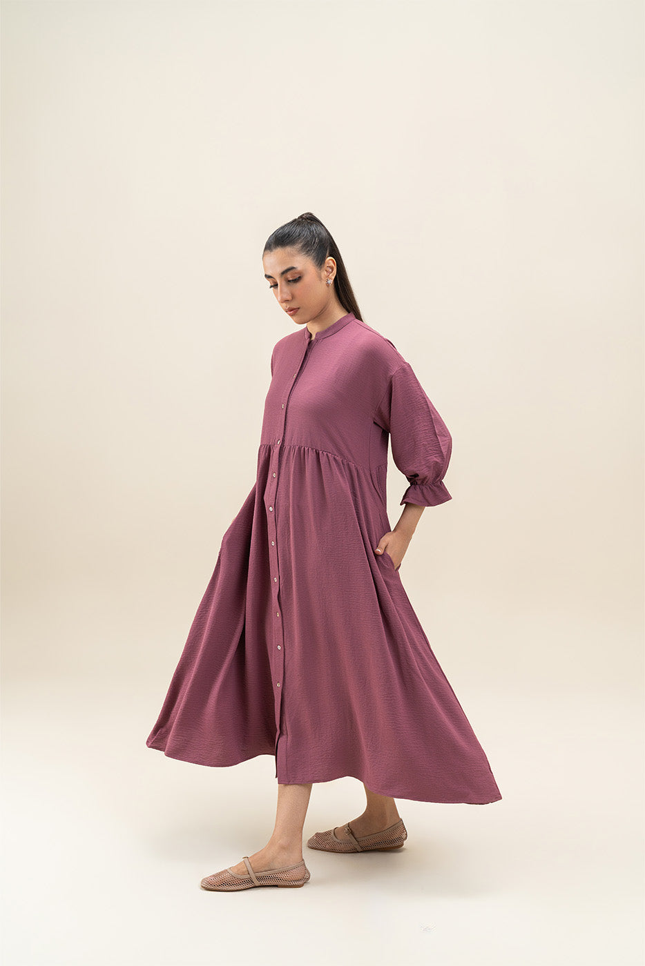 SOLID FLOWY LONG DRESS