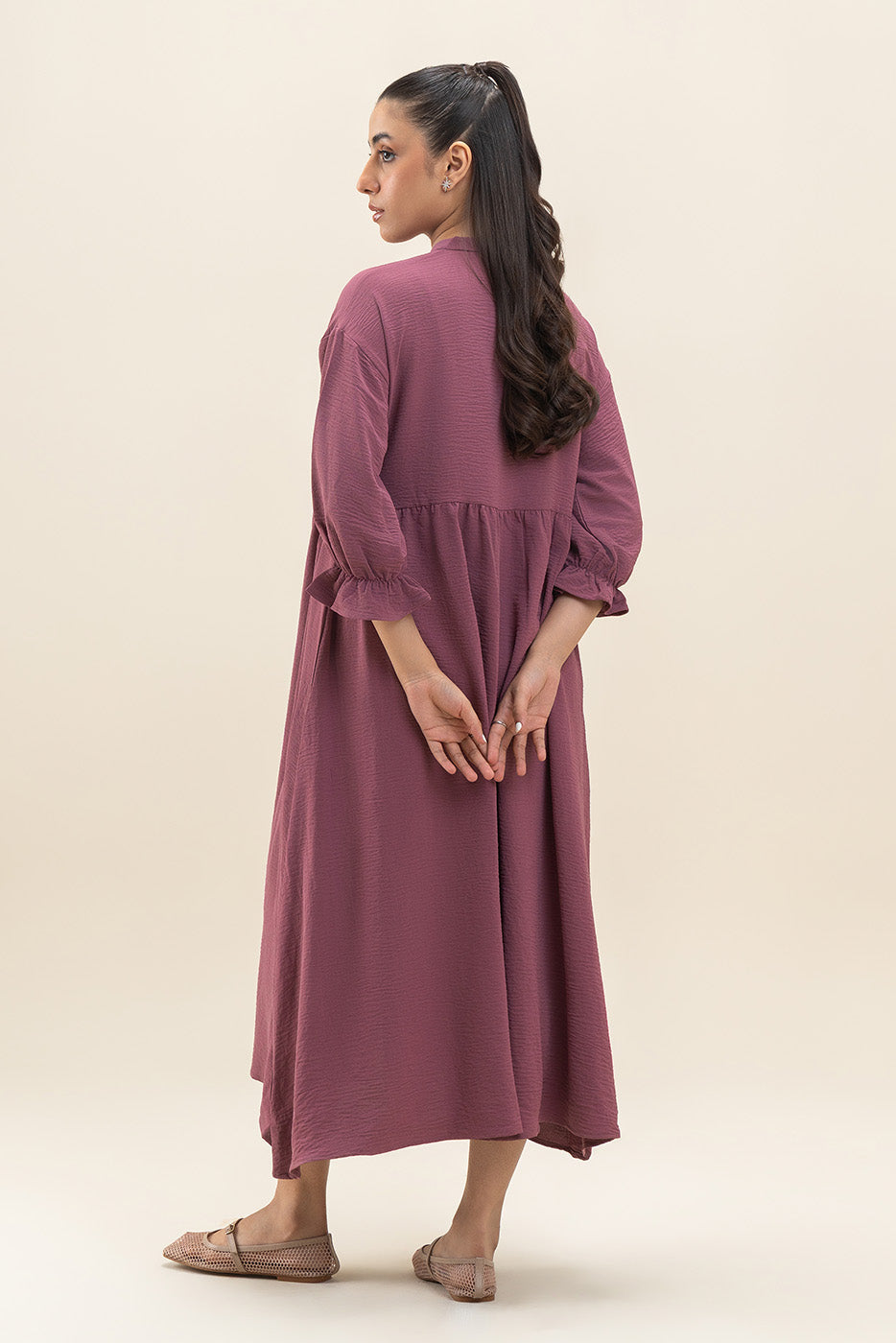 SOLID FLOWY LONG DRESS