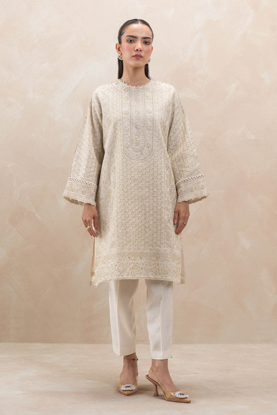 2 PIECE EMBROIDERED PAPER COTTON SUIT (LUXURY-PRET)