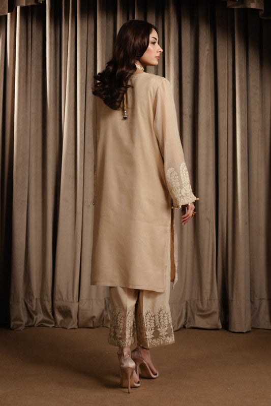 2 PIECE EMBROIDERED COTTON NET SUIT (LUXURY-PRET)