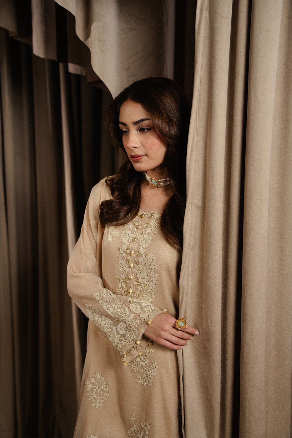 2 PIECE EMBROIDERED COTTON NET SUIT (LUXURY-PRET)