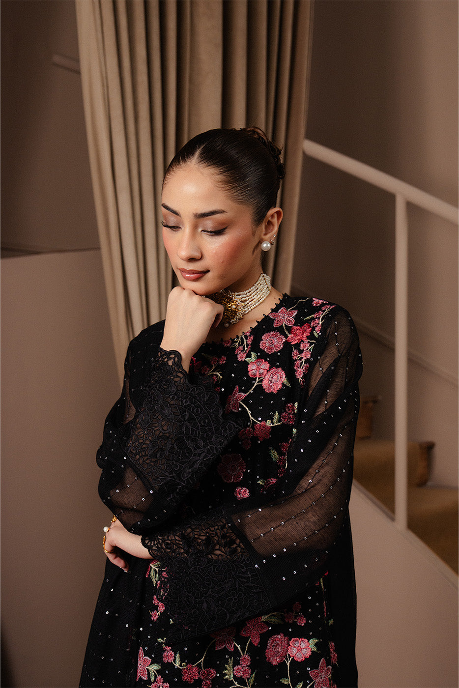 3 PIECE EMBROIDERED COTTON NET SUIT (LUXURY-PRET)