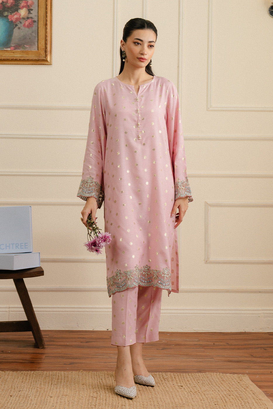 2 PIECE EMBROIDERED JACQUARD SUIT LUXURY PRET