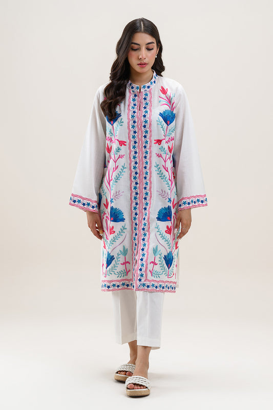 EMBROIDERED SLUB LAWN SHIRT (PRET)