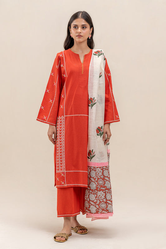 3 PIECE EMBROIDERED KARANDI SUIT (PRET)