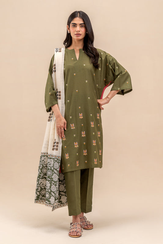 3 PIECE EMBROIDERED KARANDI SUIT (PRET)