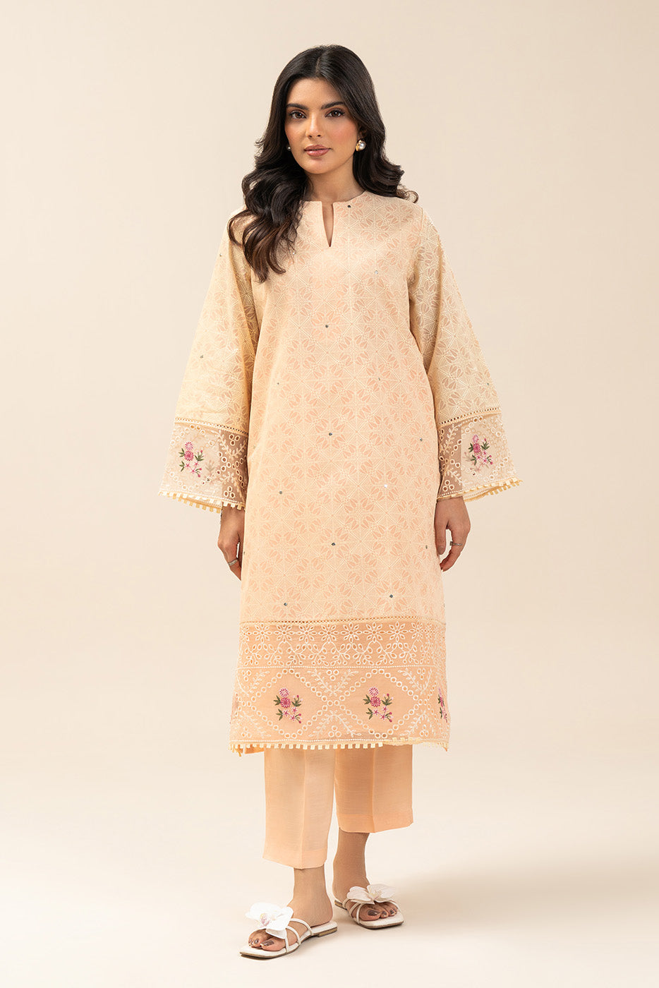 2 PIECE EMBROIDERED PAPER COTTON SUIT (PRET)