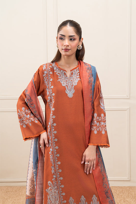 3 PIECE EMBROIDERED TWO TONE SUIT (PRET)