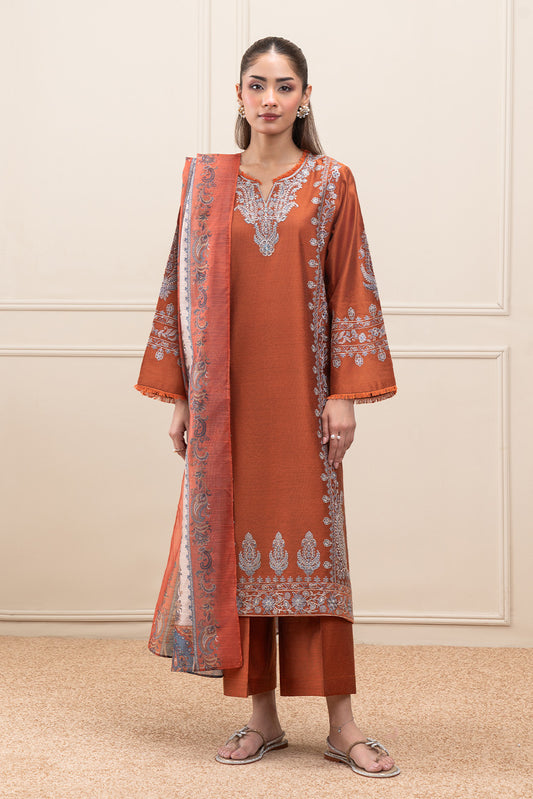 3 PIECE EMBROIDERED TWO TONE SUIT (PRET)
