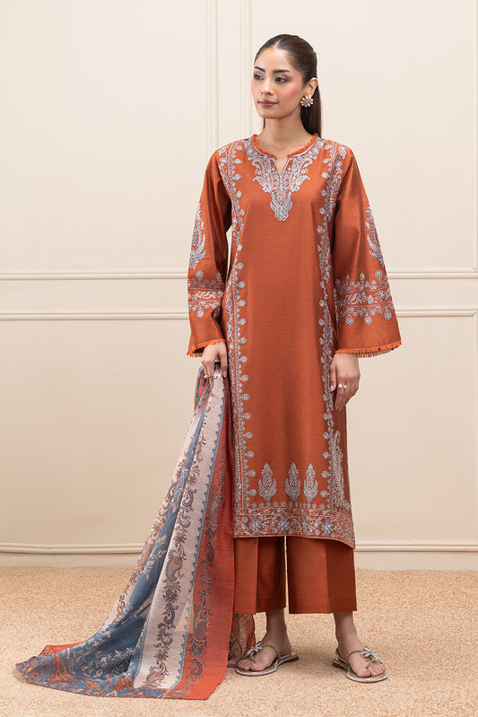3 PIECE EMBROIDERED TWO TONE SUIT (PRET)