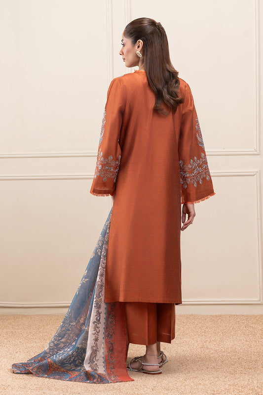 3 PIECE EMBROIDERED TWO TONE SUIT (PRET)
