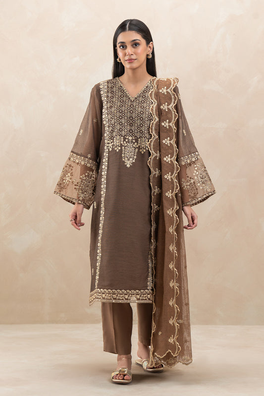 3 PIECE EMBROIDERED ORGANZA FANCY SUIT (LUXURY-PRET)