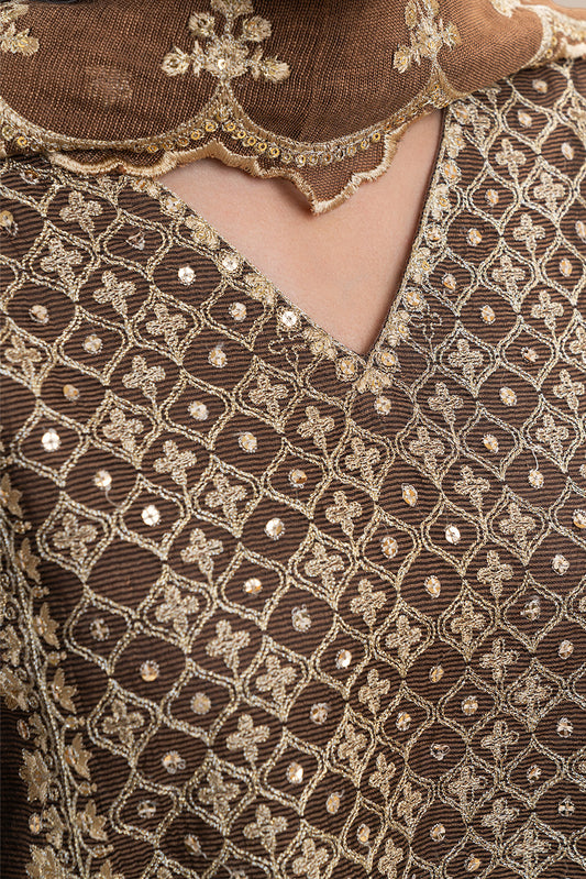 3 PIECE EMBROIDERED ORGANZA FANCY SUIT (LUXURY-PRET)