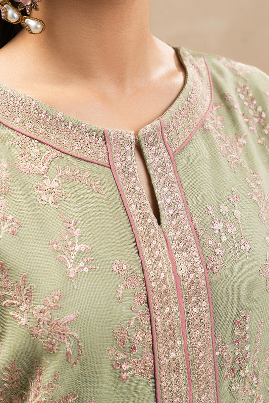 3 PIECE EMBROIDERED COTTON NET SUIT (LUXURY-PRET)