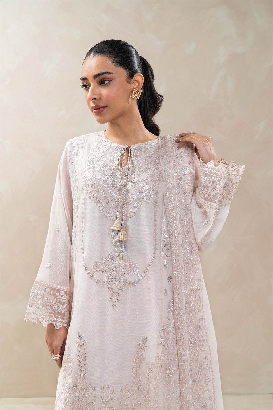3 PIECE EMBROIDERED COTTON NET SUIT (LUXURY-PRET)