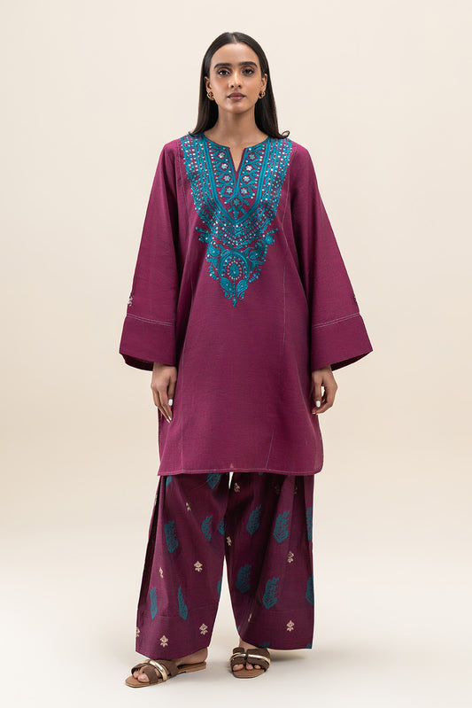 2 PIECE EMBROIDERED CHAMBRAY SUIT (PRET)