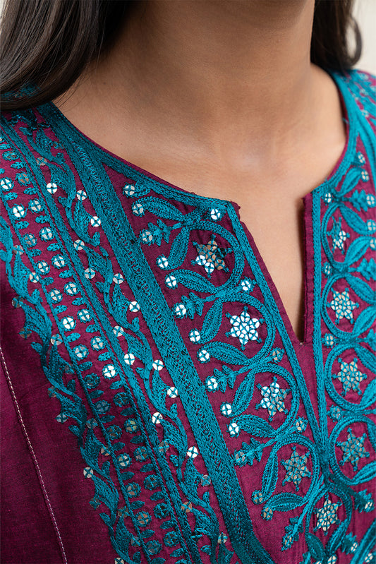 2 PIECE EMBROIDERED CHAMBRAY SUIT (PRET)