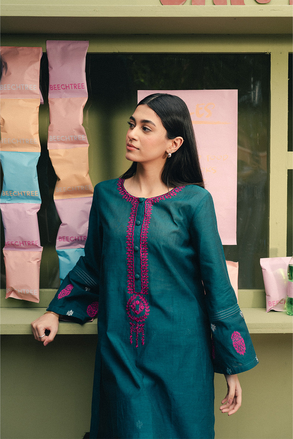 2 PIECE EMBROIDERED CHAMBRAY SUIT (PRET)